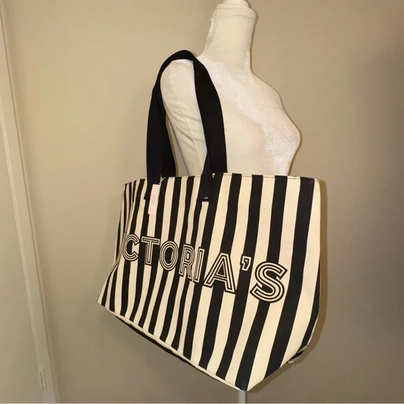 Victoria's Secret Black and White Striped Tote Set NWT - Picture 8 of 15